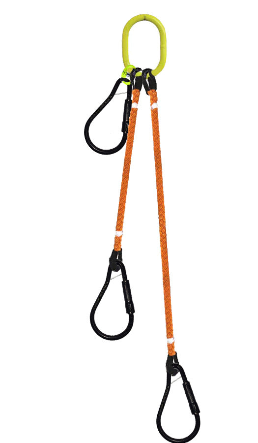 3-Legged Tool Lifting Rope Sling, Large Carabiners