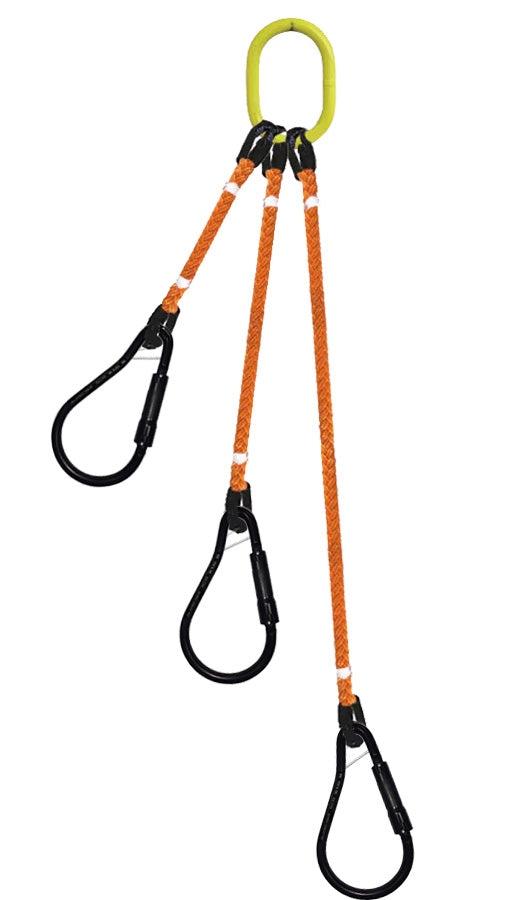 3-Legged Tool Lifting Rope Sling, Large Carabiners