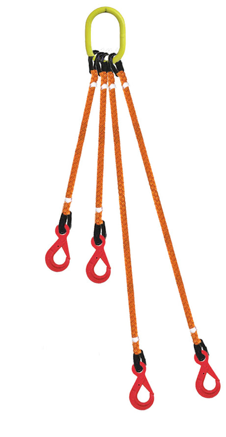 4-Legged Tool Lifting Rope Sling, Self Locking Hooks