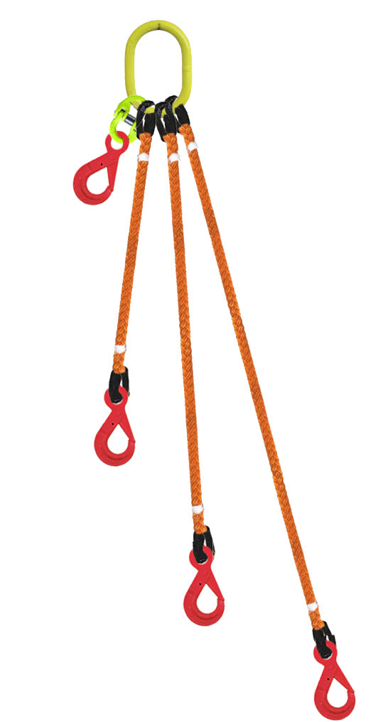 4-Legged Tool Lifting Rope Sling, Self Locking Hooks