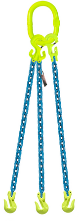 3-Leg Adjustable Chain Sling with Grab Hooks, 3/8"